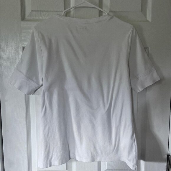 L.L.Bean, Women's, Double L Rib-Knit Tee Vneck Elbow Sleeve, White, Large - Picture 2 of 5